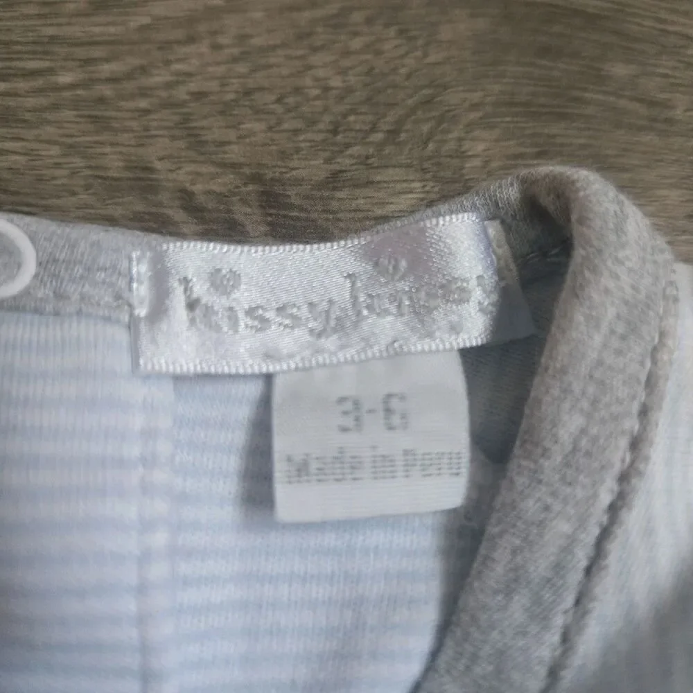Kissy Kissy 3-6M Pima Cotton Striped Dog Embroidered Romper One Piece Light Blue